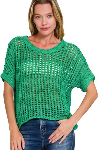 Fish Net Short Sleeve Crochet Knit Cover Up in Saudi Arabia