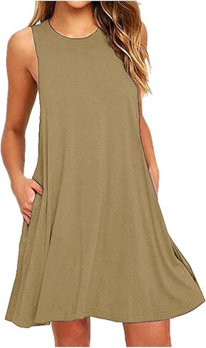 Summer Dress for Women Casual Sleeveless Tshirt Sundress Beach Coverup Dresses Loose Boho Tank Dress with Pockets in Saudi Arabia