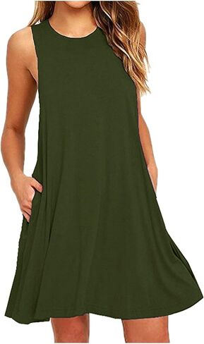 Summer Dress for Women Casual Sleeveless Tshirt Sundress Beach Coverup Dresses Loose Boho Tank Dress with Pockets in Saudi Arabia