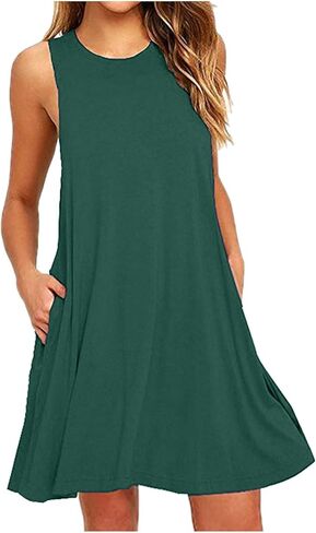 Summer Dress for Women Casual Sleeveless Tshirt Sundress Beach Coverup Dresses Loose Boho Tank Dress with Pockets in Saudi Arabia