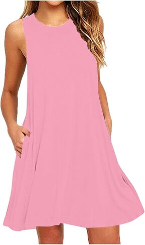 Summer Dress for Women Casual Sleeveless Tshirt Sundress Beach Coverup Dresses Loose Boho Tank Dress with Pockets in Saudi Arabia