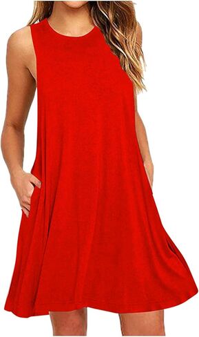 Summer Dress for Women Casual Sleeveless Tshirt Sundress Beach Coverup Dresses Loose Boho Tank Dress with Pockets in Saudi Arabia
