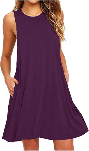Summer Dress for Women Casual Sleeveless Tshirt Sundress Beach Coverup Dresses Loose Boho Tank Dress with Pockets in Saudi Arabia