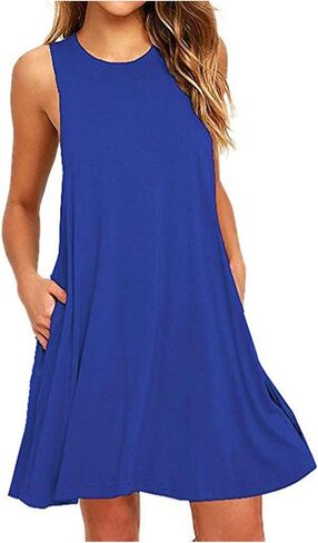 Summer Dress for Women Casual Sleeveless Tshirt Sundress Beach Coverup Dresses Loose Boho Tank Dress with Pockets in Saudi Arabia