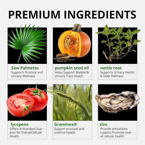 Saw Palmetto for Men Prostate Health Supplement, Pharmaceutical Grade - Pumpkin Seed Oil - Graminex® - Nettle Supports Urinary Function & Hair Loss Prevention,DHT Blocker, 60 softgels in Saudi Arabia