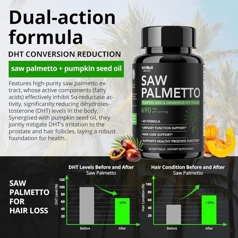Saw Palmetto for Men Prostate Health Supplement, Pharmaceutical Grade - Pumpkin Seed Oil - Graminex® - Nettle Supports Urinary Function & Hair Loss Prevention,DHT Blocker, 60 softgels in Saudi Arabia