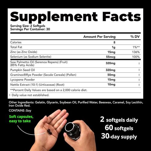 Saw Palmetto for Men Prostate Health Supplement, Pharmaceutical Grade - Pumpkin Seed Oil - Graminex® - Nettle Supports Urinary Function & Hair Loss Prevention,DHT Blocker, 60 softgels in Saudi Arabia