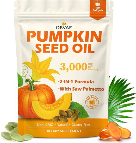 Pumpkin Seed Oil 3000mg with Saw Palmetto Softgels | Cold Pressed Virgin Oil for Hair Growth & Prostate Health | Supports Urinary & Bladder Function, Non-GMO in Saudi Arabia