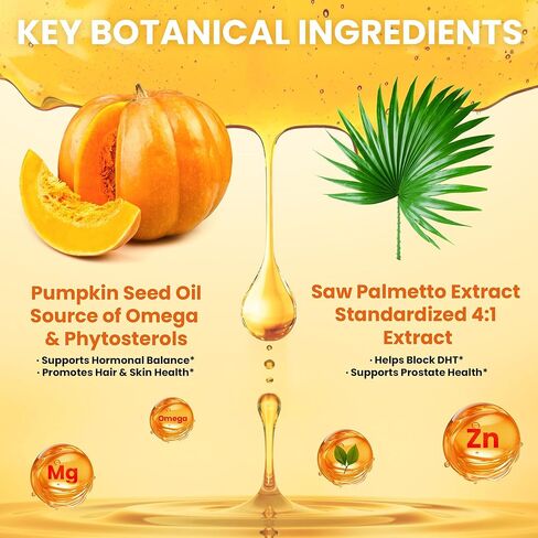 Pumpkin Seed Oil 3000mg with Saw Palmetto Softgels | Cold Pressed Virgin Oil for Hair Growth & Prostate Health | Supports Urinary & Bladder Function, Non-GMO in Saudi Arabia