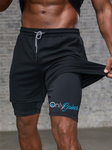 Only Gains - شورت أداء 2 في 1 للرجال، شورت للتمرين بتصميم مبتكر مع جيوب، ملابس رياضية خفيفة الوزن للتدريب in Kuwait