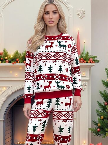 عيد الميلاد مطابقة منامة مجموعة طويلة الأكمام بلوزات وبانت الأزواج Pjs عادية عيد الميلاد عطلة ملابس خاصة مجموعات للنساء الرجال in Kuwait