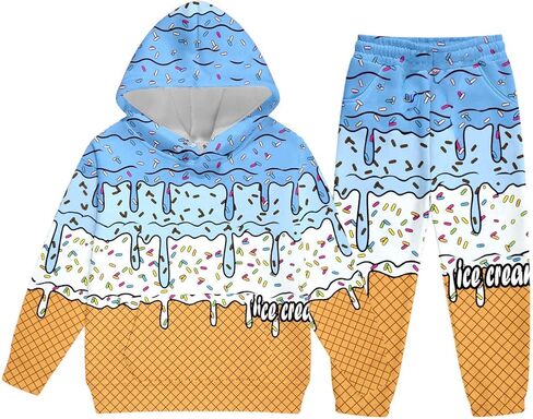 الأولاد الآيس كريم Sweatsuit 2 قطعة الملابس مجموعة لطيف Preppy الآيس كريم بالتنقيط البيسبول نمط الحياة 101 هوديي و Sweatpants in Kuwait