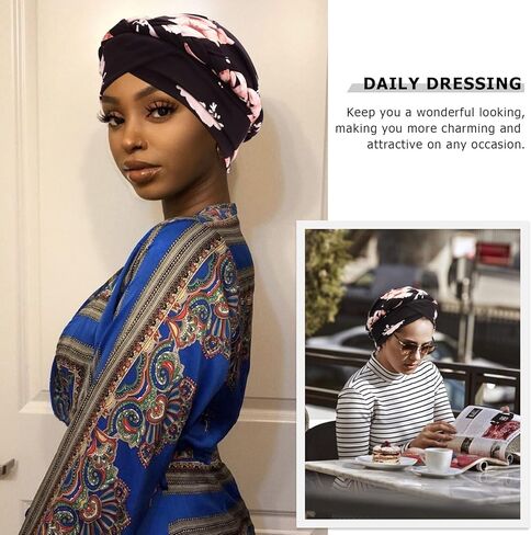African Women Turban Caps Pre-Tied Twisted Turbans Head Scarf for Women Hair Wraps Cover Beanie Cancer Chemo Headwear in Saudi Arabia