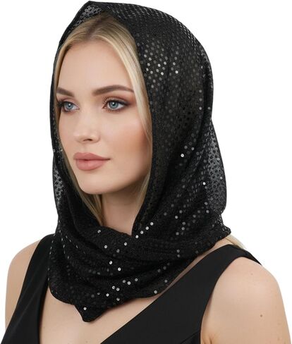 وشاح رأس عصري، غطاء رأس للجنسين مزين بالترتر، وشاح للرأس، أوشحة علوية، إكسسوارات مهرجانات للنساء (أسود) in Kuwait