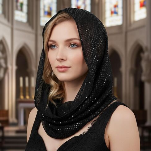 وشاح رأس عصري، غطاء رأس للجنسين مزين بالترتر، وشاح للرأس، أوشحة علوية، إكسسوارات مهرجانات للنساء (أسود) in Kuwait