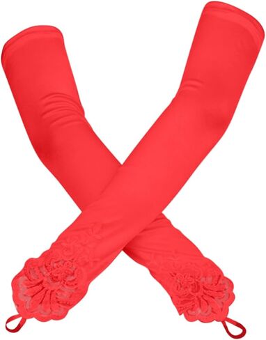 Women's Long Opera Party Fingerless 1920s Satin Tea Party Gloves Costume Stretchy Adult Size Elbow Length Red, One Size in Saudi Arabia