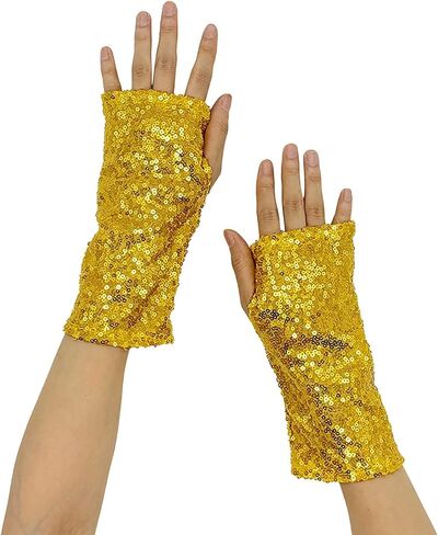 Sparkly Gloves for Womens 1920s Flapper Evening Parties Gloves Adult Size Stretchy Dancing Costume Gold, One Size in Saudi Arabia
