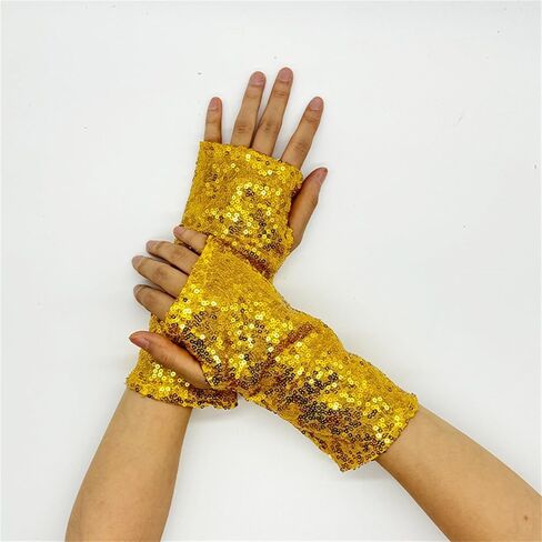 Sparkly Gloves for Womens 1920s Flapper Evening Parties Gloves Adult Size Stretchy Dancing Costume Gold, One Size in Saudi Arabia