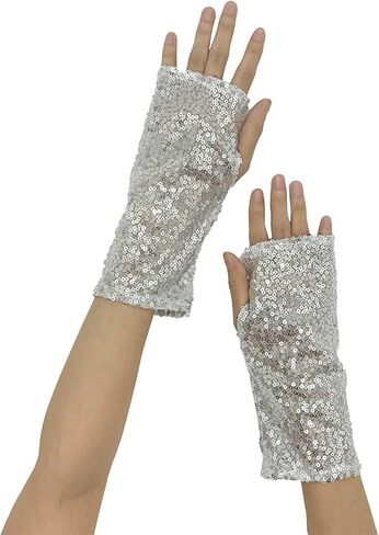 Sparkly Gloves for Womens 1920s Flapper Evening Parties Gloves Adult Size Stretchy Dancing Costume Gold, One Size in Saudi Arabia