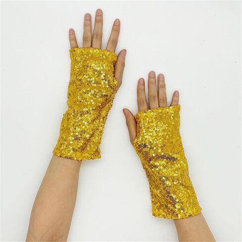 Sparkly Gloves for Womens 1920s Flapper Evening Parties Gloves Adult Size Stretchy Dancing Costume Gold, One Size in Saudi Arabia