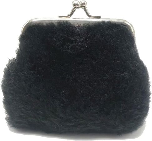 Black Furry Coin Purse- Mini Clasp Pouch Key Bags Money Bag/Wallet, Downy Bag Gifts for Girls Kids Purses Wallets Party Favors(Black) in Saudi Arabia