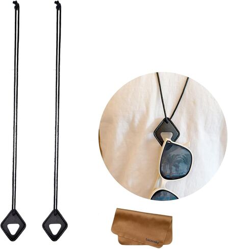 2 حزمة من قلادة حامل النظارات الجلدية، حبل حامل النظارات بدون استخدام اليدين للنظارات الشمسية ونظارات القراءة، قلادة أنيقة من جلد البولي يوريثان على شكل ألماس، شماعة نظارات التجنيب in Kuwait