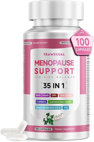 مكملات انقطاع الطمث للنساء، 400 ملغ من الكوهوش الأسود و200 ملغ من DIM للهبات الساخنة وتخفيف التعرق الليلي وتوازن الهرمونات، 35 في 1 مع البروبيوتيك والأشواغاندا والبرسيم الأحمر، 100 كبسولة/إمداد لمدة 50 يومًا in Kuwait