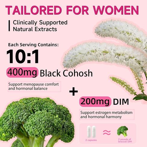 مكملات انقطاع الطمث للنساء، 400 ملغ من الكوهوش الأسود و200 ملغ من DIM للهبات الساخنة وتخفيف التعرق الليلي وتوازن الهرمونات، 35 في 1 مع البروبيوتيك والأشواغاندا والبرسيم الأحمر، 100 كبسولة/إمداد لمدة 50 يومًا in Kuwait