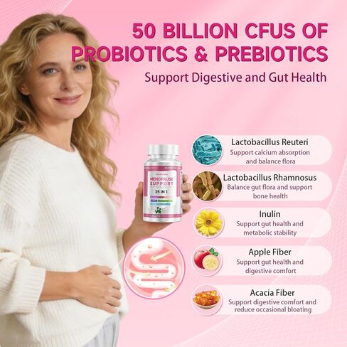 مكملات انقطاع الطمث للنساء، 400 ملغ من الكوهوش الأسود و200 ملغ من DIM للهبات الساخنة وتخفيف التعرق الليلي وتوازن الهرمونات، 35 في 1 مع البروبيوتيك والأشواغاندا والبرسيم الأحمر، 100 كبسولة/إمداد لمدة 50 يومًا in Kuwait