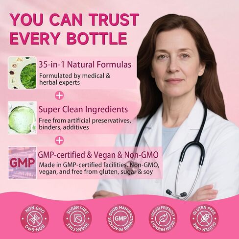 مكملات انقطاع الطمث للنساء، 400 ملغ من الكوهوش الأسود و200 ملغ من DIM للهبات الساخنة وتخفيف التعرق الليلي وتوازن الهرمونات، 35 في 1 مع البروبيوتيك والأشواغاندا والبرسيم الأحمر، 100 كبسولة/إمداد لمدة 50 يومًا in Kuwait