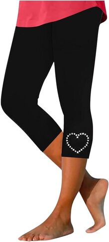 Capri Leggings Women Rhinestone High Waist Capris Pant Tummy Control Knee Length Slim Fit Yoga Jogger Cropped Trousers in Saudi Arabia