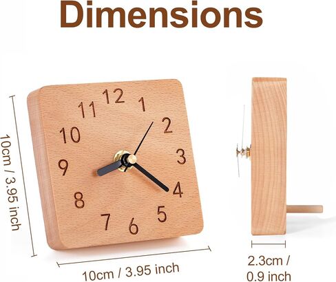 Wooden Table Clock on Stand, Decorative Battery Operated Desk and Shelf Clock, Silent Non-Ticking Desktop Clock for Office, Living Room or Bedroom Decor, Square Shape, Beech Wood in Saudi Arabia