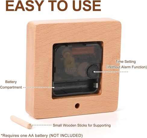 Wooden Table Clock on Stand, Decorative Battery Operated Desk and Shelf Clock, Silent Non-Ticking Desktop Clock for Office, Living Room or Bedroom Decor, Square Shape, Beech Wood in Saudi Arabia