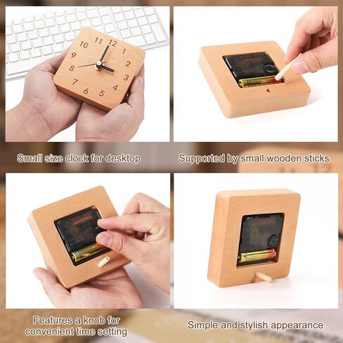Wooden Table Clock on Stand, Decorative Battery Operated Desk and Shelf Clock, Silent Non-Ticking Desktop Clock for Office, Living Room or Bedroom Decor, Square Shape, Beech Wood in Saudi Arabia
