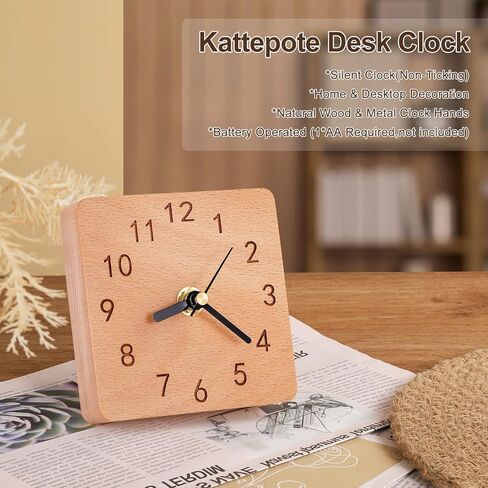 Wooden Table Clock on Stand, Decorative Battery Operated Desk and Shelf Clock, Silent Non-Ticking Desktop Clock for Office, Living Room or Bedroom Decor, Square Shape, Beech Wood in Saudi Arabia