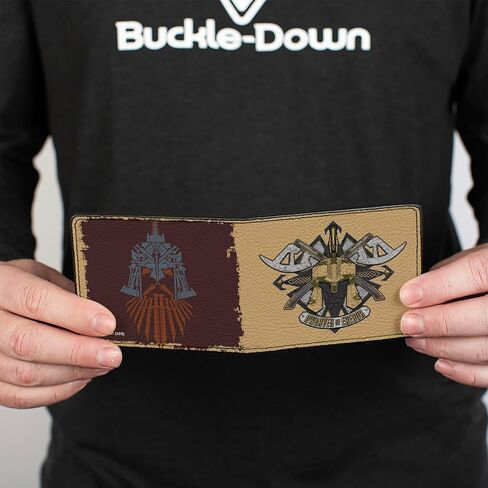 محفظة The Hobbit بإبزيم، ثنائية الطي، The Hobbit Dwarves of Erebor Shield وخوذة Icons Brownd، جلد نباتي in Kuwait