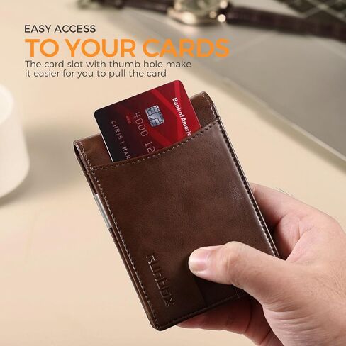 RUNBOX محافظ الجدة ضئيلة للرجال تتفاعل حجب 11 حامل بطاقة الحد الأدنى جلدية صغيرة Bifold الرجال محفظة جيب أمامي هدية صندوق in Kuwait
