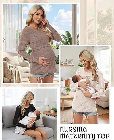 3 Pack Women Maternity Tops Long Sleeve Pregnancy Shirts Double Front Layer Nursing Breastfeeding Postpartum Clothes in Saudi Arabia