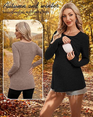 3 Pack Women Maternity Tops Long Sleeve Pregnancy Shirts Double Front Layer Nursing Breastfeeding Postpartum Clothes in Saudi Arabia