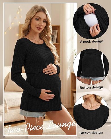 3 Pack Women Maternity Tops Long Sleeve Pregnancy Shirts Double Front Layer Nursing Breastfeeding Postpartum Clothes in Saudi Arabia