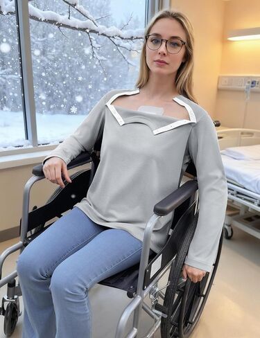قمصان حرارية من Chemo Port للسيدات مبطنة بالصوف بطبقة حرارية بعد جراحة الكتف، قمصان للتعافي من العلاج الكيميائي in Kuwait