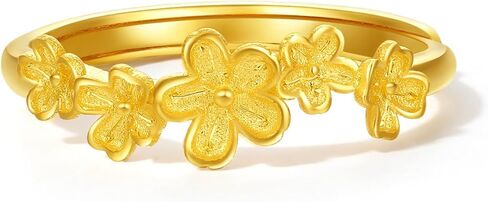 24K Solid Gold Floral Ring for Women, Adjustable Flower Style Ring Jewelry Gifts Girlfriend Rings Wedding Anniversary Engagement A0112983 in Saudi Arabia