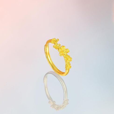 24K Solid Gold Floral Ring for Women, Adjustable Flower Style Ring Jewelry Gifts Girlfriend Rings Wedding Anniversary Engagement A0112983 in Saudi Arabia