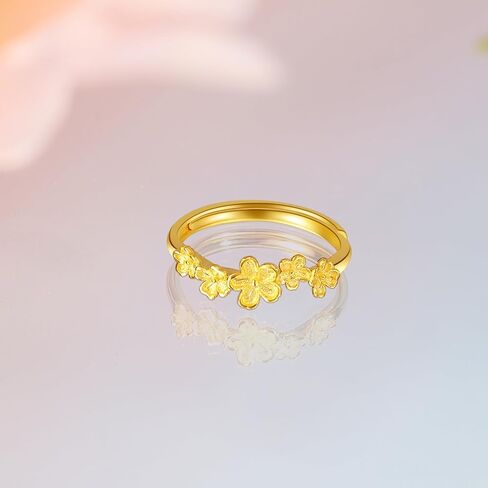 24K Solid Gold Floral Ring for Women, Adjustable Flower Style Ring Jewelry Gifts Girlfriend Rings Wedding Anniversary Engagement A0112983 in Saudi Arabia