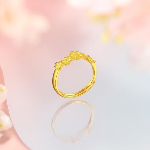 24K Solid Gold Floral Ring for Women, Adjustable Flower Style Ring Jewelry Gifts Girlfriend Rings Wedding Anniversary Engagement A0112983 in Saudi Arabia