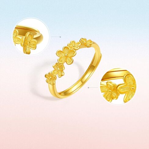 24K Solid Gold Floral Ring for Women, Adjustable Flower Style Ring Jewelry Gifts Girlfriend Rings Wedding Anniversary Engagement A0112983 in Saudi Arabia