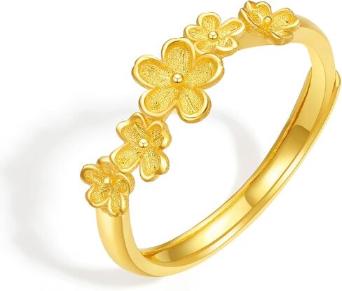 24K Solid Gold Floral Ring for Women, Adjustable Flower Style Ring Jewelry Gifts Girlfriend Rings Wedding Anniversary Engagement A0112983 in Saudi Arabia