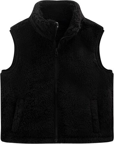 Spring&Gege Girls Boys Sherpa Fleece Vest Sleeveless Outerwear Zipper Jacket Fall Winter Warm Coat with Pockets in Saudi Arabia