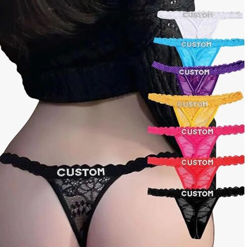 Custom Thongs For Women - 2 Pack Personalized Thongs Set With Name Rhinestone Lingerie With Panties & Bra in Saudi Arabia
