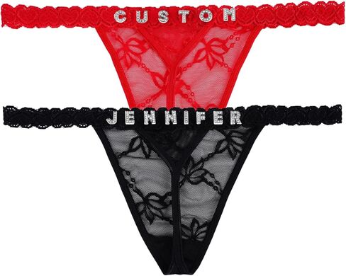 Custom Name Thongs, Personalized Rhinestone Thong Panties 2-Pack, Custom Underwear for Girlfriend, Personalized Lingerie Gift for Anniversary, Valentine’s Day, Bridal or Bachelorette Party in Saudi Arabia